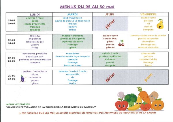 menu mai25