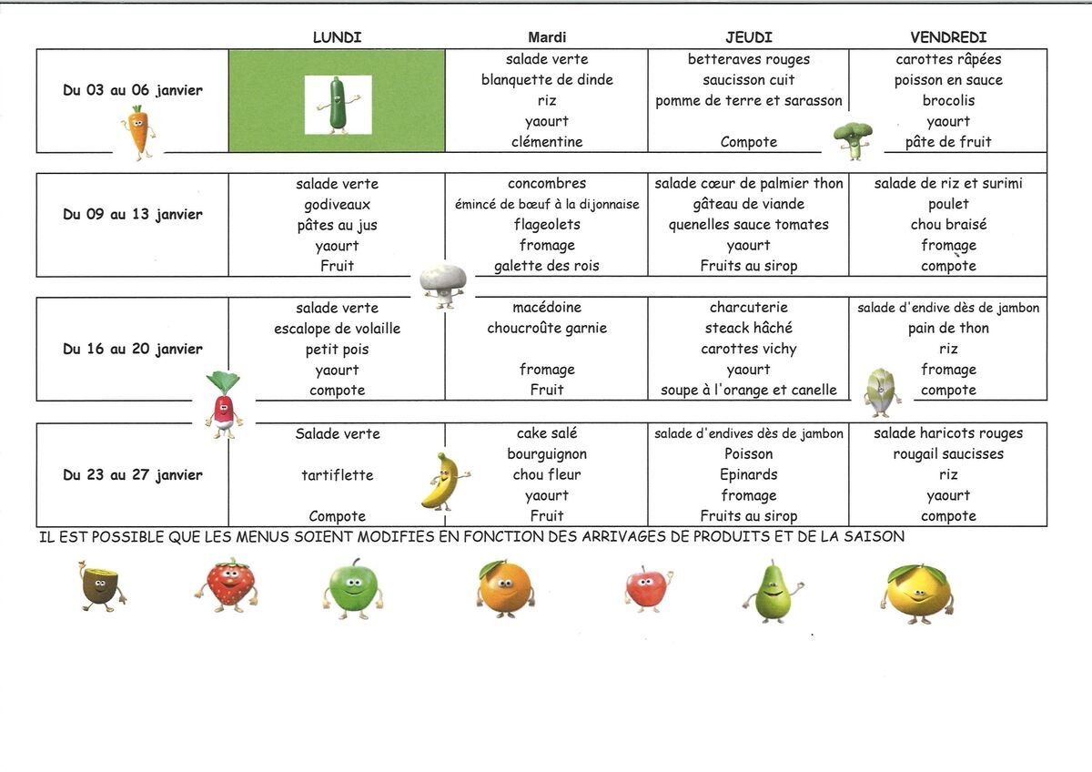 menu janvier